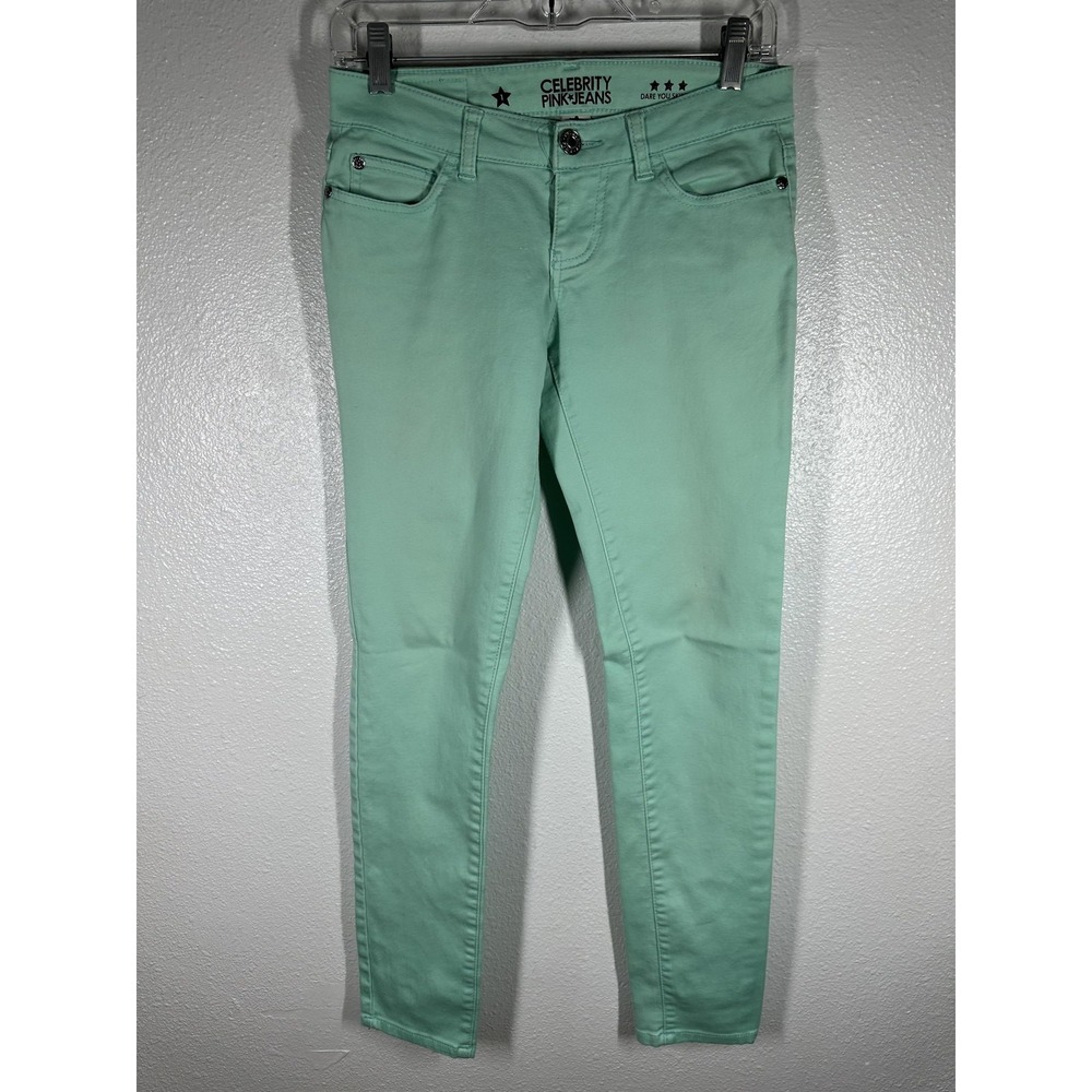Celebrity‎ Pink Jeans Juniors 1 Green Dare You Skinny Lucite Stretch Denim Pants
